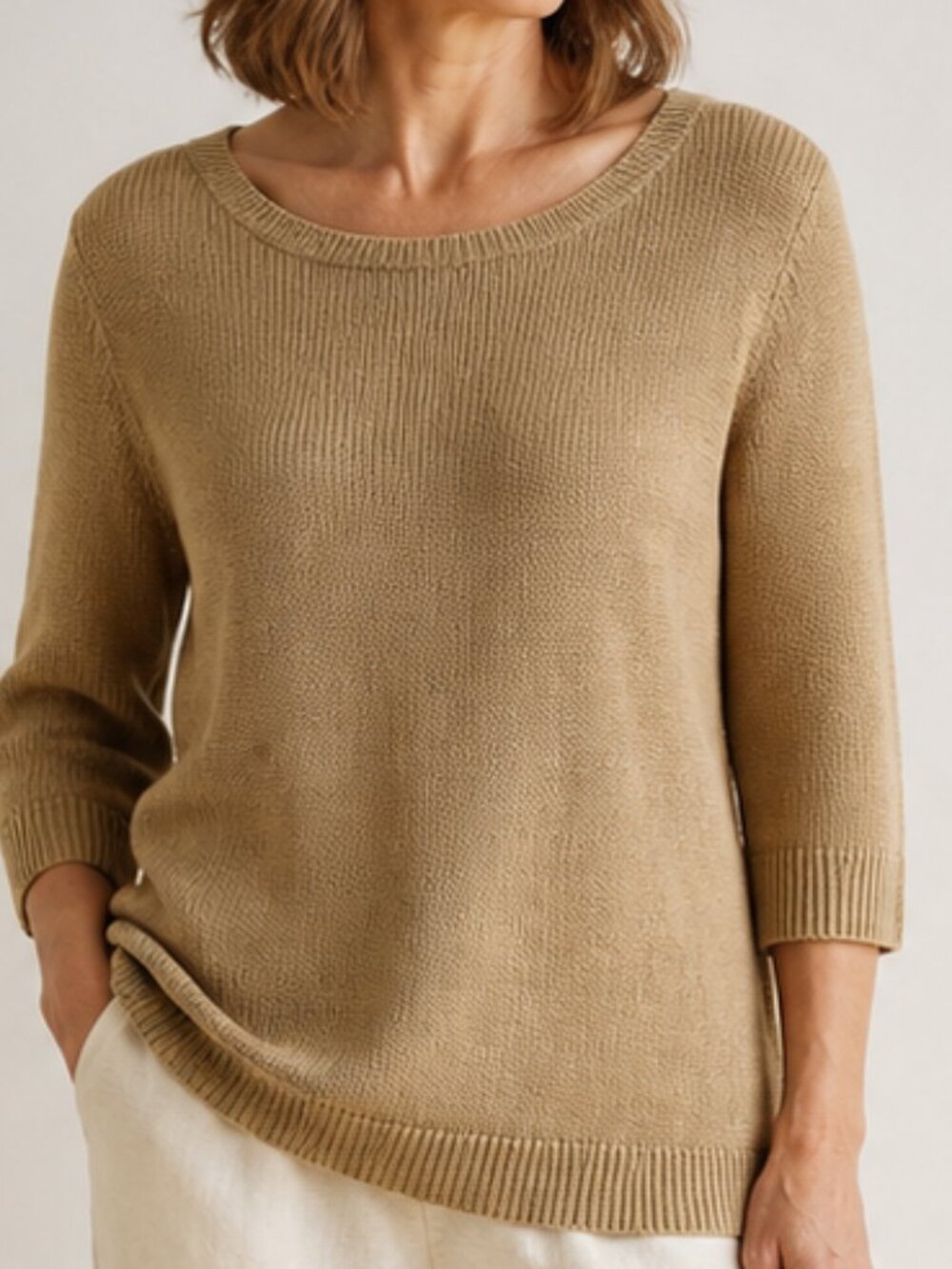 Talbots Petites 100% Linen Sweater Tan MP